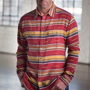 NWT $295 RYAN MICHAEL linen blend stripe serape shirt XL